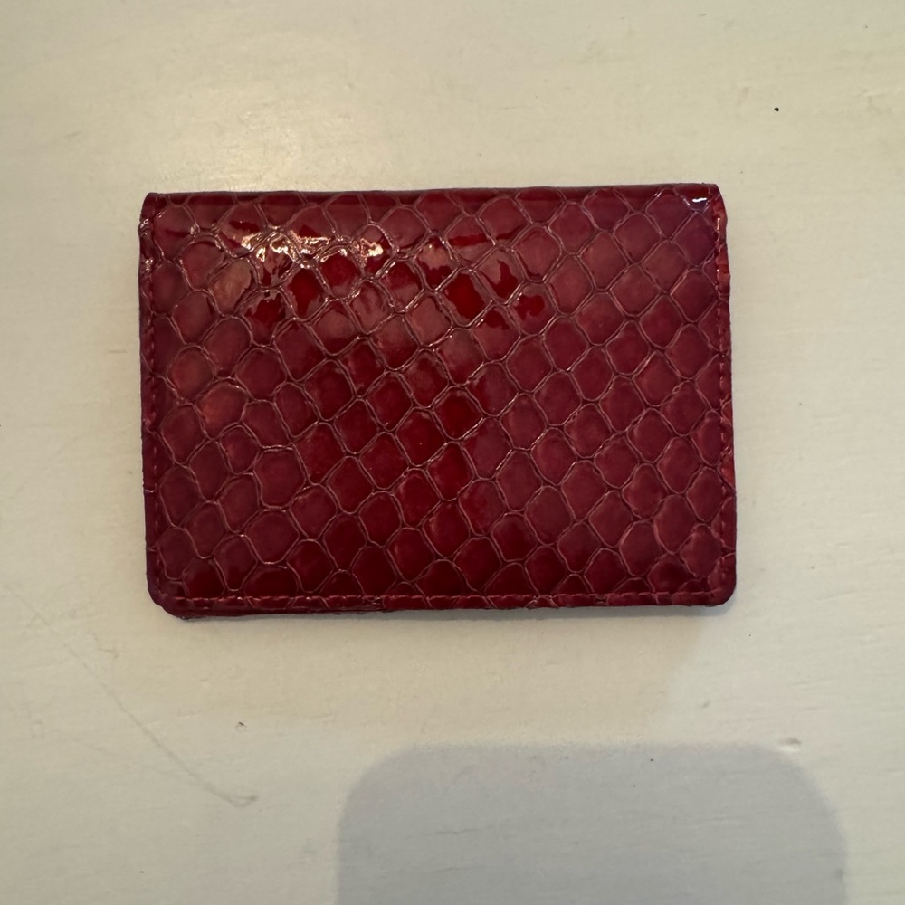 HAMITT Glossy Snake-Embossed Card Holder in Deep Burgundy